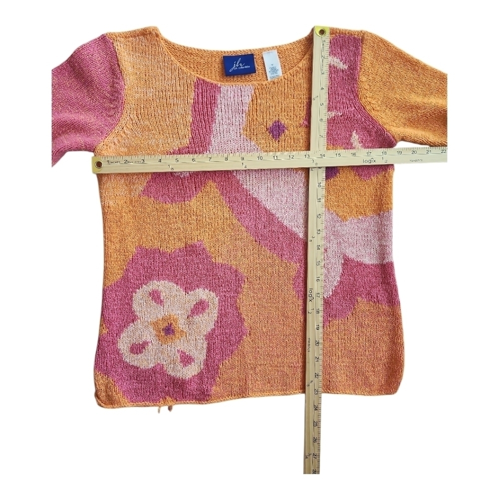 JH Collectibles Vintage Knit Sweater Top Size M | Pink Orange Floral Abstract - Picture 9 of 9